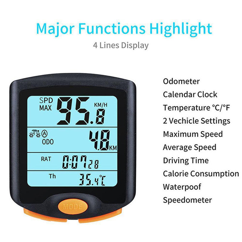 Waterproof Bike Speedometer LCD Backlight Rainproof